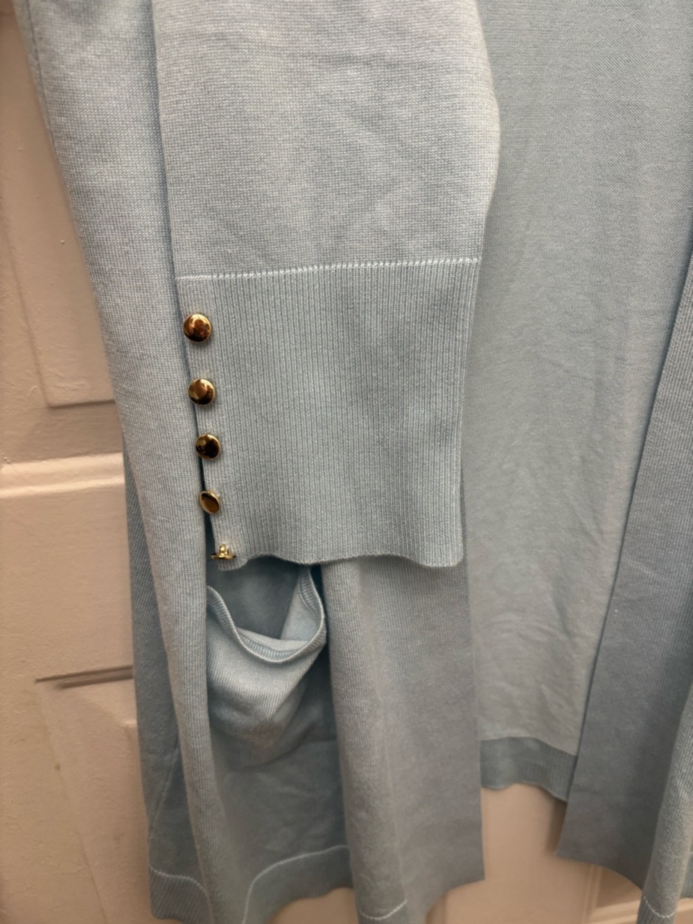 JM Collection Pale Blue Pocket Cardigan with Gold Buttons - Picture 4 of 5
